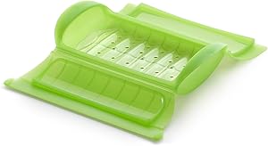 Lékué Estuche de vapor con bandeja, silicona platino Verde, 1-2 personas