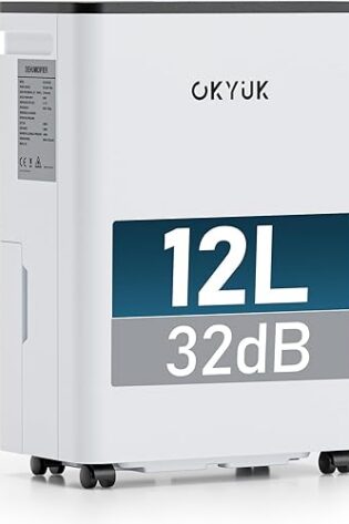 Deshumidificador 12L con Indicador Digital de Humedad,Deshumificadores de humedad Deshumidificador para Hogar hasta 40m² con Apagado Automático, Ideal para, Baños, Dormitorios, Sótanos (12L Blanco)