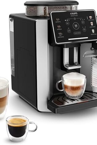 Krups Sensation Milk, Cafetera Automática, 6 Bebidas a Base de Café y Café con Leche, Tecnología Milk Maestro, Jarra de leche integrada, Fácil de Usar, Plateado, EA912E10