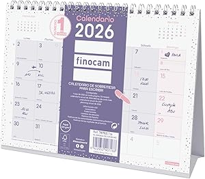 Finocam - Calendario de sobremesa para escribir 2026 Mes Vista Enero - Diciembre (12 meses) | Calendario 2026 para anotar | Planificador mensual Chic - Morado - Español