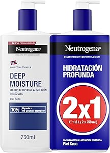 Neutrogena Fórmula Noruega Hidratación Profunda Loción de Absorción Inmediata (2 X 750 ml), crema hidratante corporal con Pro-Ceramida y Glicerina, para piel seca