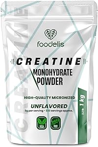 Foodelis Creatina Monohidratada en Polvo 1 kg / 333 Dosis - 100% Creatina