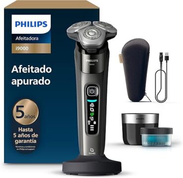 Philips i9000, Afeitadora Eléctrica Hombre, Máquina de Afeitar Barba en Seco y Mojado, Tecnología SkinIQ, Base de Carga, Recargable, Estuche de Viaje, Centro de limpieza, X9002/30