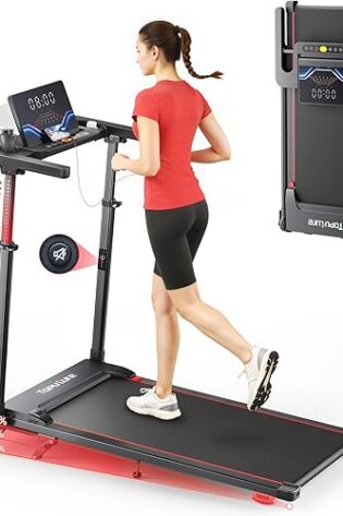 6 EN 1 Cinta de Correr Plegable, 0%-5%-10% Inclinación, 12 KM/H, Toputure Cinta Andar con Manillar Ajustable para Hogar y Oficina, Walking Pad con App, Control Remoto, 95°-105° Pantalla LED Ajustable