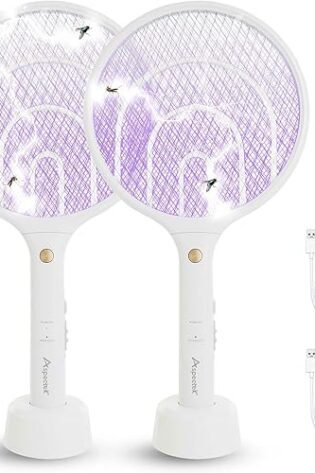 ASPECTEK Aspectek Matamoscas eléctrico 2 en 1 de 3000 V, Recargable, para Interior y Exterior, Cable de Carga USB