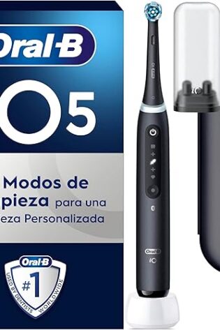 Oral-B iO 5 Cepillo De Dientes Eléctrico Negro Con 1 Cabezal Y 1 Estuche De Viaje, 5 Modos De Cepillado Con Blanqueamiento Dental, Sensor De Presión y Temporizador, Diseñado Por Braun
