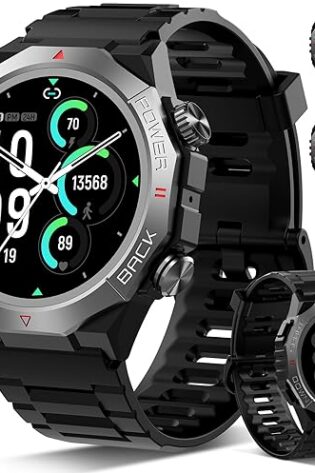 Reloj Inteligente Hombre Mujer con Llamadas, 1.39" Militar Smartwatch con 110+ Modos Deportivos, Monitor de Ritmo Cardíaco y Sueño. Pulsera Actividad IP68 Impermeable para Android iOS, Negro