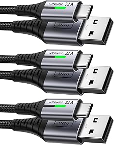 INIU Cable USB C, Cable Trenzado Nilón de Carga Rápida QC3.0 Cable USB Tipo C,