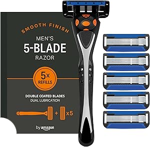by Amazon Maquinilla de afeitar de cinco hojas para hombre con 6 recambios,