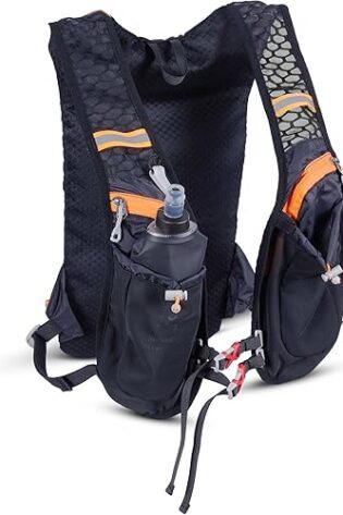 Chaleco Running Hombre y Mujer, Chaleco Hidratación Trail Running 40x22cm, Dos Bolsillos Exteriores, Dos Compartimentos, Botella de 0.5L y Silbato Incluido, Mochila Correr Hombre y Mujer