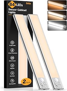 Gritin Luz de Armario Recargable, 26CM Superbrillantes Luces Cocina - 3 Colores