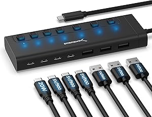 SABRENT Hub USB 3.2 Gen 1x1 Tipo C de 7 Puertos | 4 Puertos USB Tipo C y 3