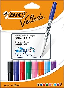 BIC Velleda Rotuladores de Pizarra Blanca, Punta Media, Óptimo para Uso Escolar