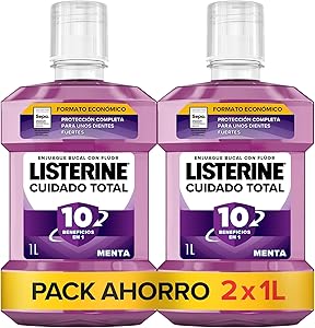 Listerine Cuidado Total (pack de 2 x 1 L), enjuague bucal con flúor, colutorio bucal con 6 beneficios en 1, elixir bucal para una limpieza bucal completa (El embalaje puede variar)