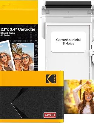 KODAK Mini 2 ERA 4PASS Impresora de Fotos Portátil (5,3x8,6cm) (Impresora + Pack con 38 Hojas (8 Hojas Iniciales + 30 Hojas), Amarillo)