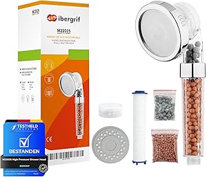 Ibergrif, M22025 Alcachofa de Ducha de Alta Presión, 3 Modos Cabezal Ducha, con