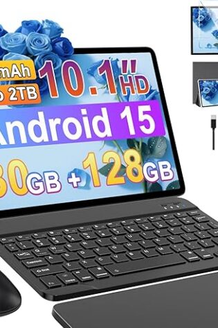 10 Inch Android Tablet 15, 30GB RAM+128GB (2TB TF) Octa-Core/Gemini AI/Widevine L1/5GWiFi6/8000mAh/5MP+8MP/Tablets with Keyboard & Case & Mouse,Grey