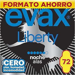Evax Liberty Noche Compresas Con Alas, 72 unidades, No Notarás Que Las Llevas