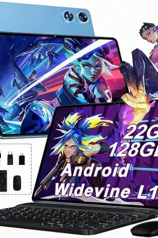 Tablet Android 10 Pulgadas con Octa-Core 2.0GHz, 22GB RAM + 128GB ROM（Expandible 2TB) , 8000mAh, 5MP+8MP, 5G WiFi, Bluetooth 5.0, Cámara Dual, GMS Certificación Widevine L1 con Teclado y Raton - Azul