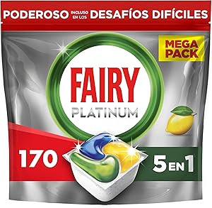 Fairy Platinum Limón, Cápsulas De Lavavajillas Todo En Uno, 170 Cápsulas, Para
