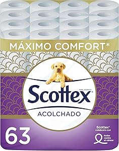 Scottex Acolchado Papel Higiénico 63 rollos con 3 capas de confort y suavidad