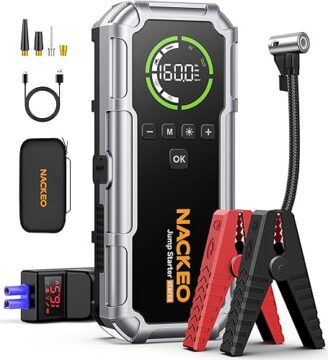 Arrancador de Baterias de Coche 8000A con Compresor, 160PSI Inflador de Neumáticos, Jump Starter 12V