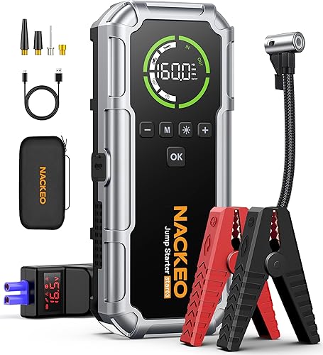 Arrancador de Baterias de Coche 8000A con Compresor, 160PSI Inflador de Neumáticos, Jump Starter 12V 1 Arrancador de Baterias de Coche 8000A con Compresor, 160PSI Inflador de Neumáticos, Jump Starter 12V
