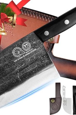 XYJ Auténtico desde 1986, excelente cuchillo de carnicero de forja antigua de 6.7 pulgadas, pesado, cuchillo de chef serbio de espiga completa, cuchillo de carne ultra afilado, cuchillo de cocina con