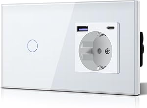 BSEED Enchufe Doble Pared con 20W USB y Tipo C,Enchufe USB C de Cristal,Carga