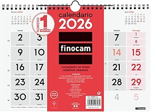 Finocam - Calendario de Pared Números Grandes 2026 Mes Vista Enero - Diciembre