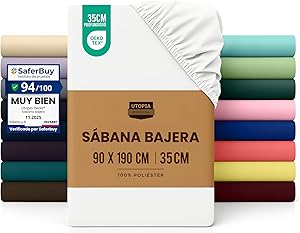 Utopia Bedding Sabana Bajera 90x190 - Blanco - Certificado Oeko Tex - Bolsillo