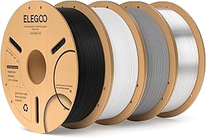 ELEGOO Filamento PLA 1.75 4KG Negro, Blanco, Gris, Traslúcido, Filamento para