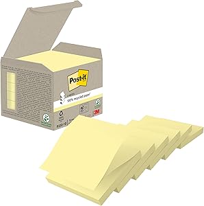 Post-It Z-Notas Recicladas Canary Yellow, Paquete de 6 Blocs de Notas, 100