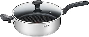 Tefal Comfort Max - Guisera baja 26 cm de acero inoxidable y tapa de cristal,