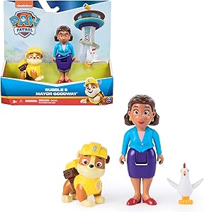 Paw Patrol Patrulla Canina - Figura Rubble, ALCALDESA GOODWAY Y CHICKALETTA -