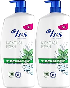 H&S Menthol Fresh Champú Anticaspa 2X800ml Con Dispensador, Para Uso Diario.