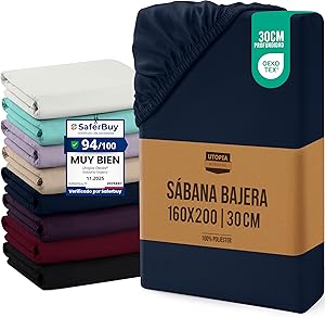 Utopia Bedding Sabana Bajera 160x200x30 cm - Azul Marino - Bolsillo Profundo - Microfibra de Poliéster Cepillado (Cama 160) | ¡Descuento del 5%! De 9.54€ a solo 9.06€ 1 Utopia Bedding Sabana Bajera 160x200x30 cm - Azul Marino - Bolsillo Profundo - Microfibra de Poliéster Cepillado (Cama 160) | ¡Descuento del 5%! De 9.54€ a solo 9.06€