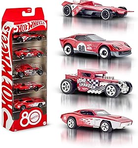 Hot Wheels Mattel 80 aniversario Pack de 5 coches, conjunto de 5 vehículos de