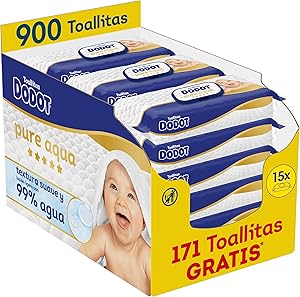 Dodot Pure Aqua Toallitas con Textura Suave para bebé, 900 toallitas, con