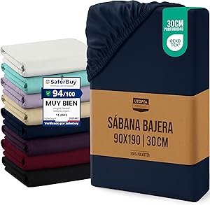 Utopia Bedding Sabana Bajera 90x190x30 cm - Azul Marino - Bolsillo Profundo -