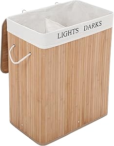 SONGMICS Cesto Ropa Sucia, 100 L, Cesta Ropa Sucia 2 Clasificaciones, con Tapa,