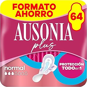 Ausonia Compresas Ultra Plus Normal Con Alas, 64 unidades, Protección Y Ligero