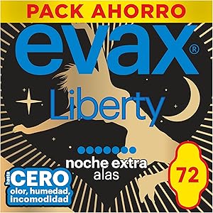 Evax Liberty Noche Compresas Con Alas, 72 unidades, No Notarás Que Las Llevas