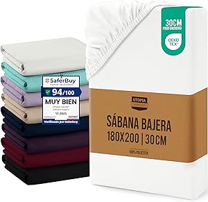 Utopia Bedding Sabana Bajera 180x200x30 cm - Blanco - Bolsillo Profundo -