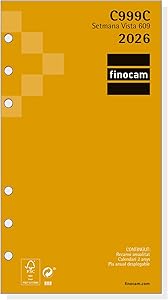 Finocam - Recambio agenda Classic 2026 Semana Vista Horizontal | Enero - Diciembre (12 meses) | Recambio anual agenda C999C 6 taladros - Catalán: ¡Descubre la eficiencia y la práctica al 35% de descuento!