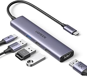 UGREEN Revodok 105 Hub USB C HDMI 4K Adaptador Tipo C 5 en 1 con 100W PD Carga