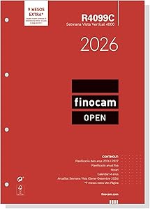 Finocam - Recambio agenda Open 2026 Semana Vista Vertical | Enero - Diciembre |