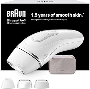¡Descubre el Secreto Definitivo para una Piel Suave con el Braun Luz Pulsada Silk-expert Pro 3, Alternativa a Depiladora Laser, Eliminación Del Vello En Casa, Depiladora IPL Con Funda y 3 Cabezales Para Cara y Cuerpo, Blanca/Plateada, PL3230 | Chollo -36%! 274.99€