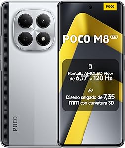 Descubre el secreto del XIAOMI POCO M8 5G - Smartphone de 8+256GB, Pantalla de 6,77" 120Hz Flow AMOLED, Snapdragon 6 Gen 3, cámara Dual de 50MP IA, Carga Turbo de 45W, Cargador no Incluido, Plata (Versión ES) | ¡Chollo del 22%! (209.99€)