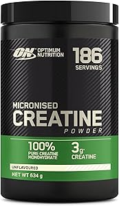 Optimum Nutrition Creatina Micronizada en Polvo, Sin Sabor, 634g, 186 Servicios